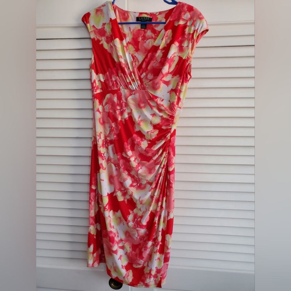 Lauren Ralph Lauren coral and yellow Floral Dress size 6